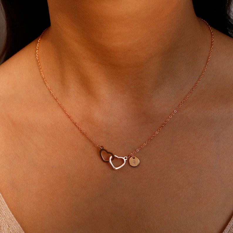 Double heart initial necklaces 16k gold plated cute heart necklace best gift for her