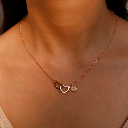 Double heart initial necklaces 16k gold plated cute heart necklace best gift for her