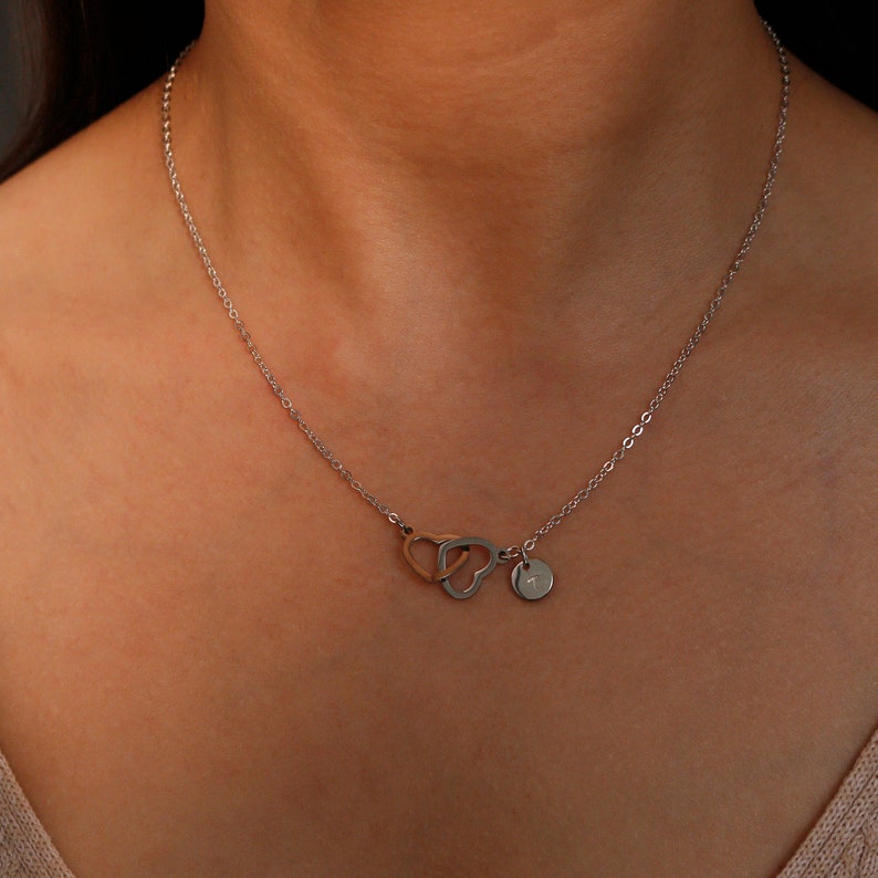 Double heart initial necklaces 16k gold plated cute heart necklace best gift for her