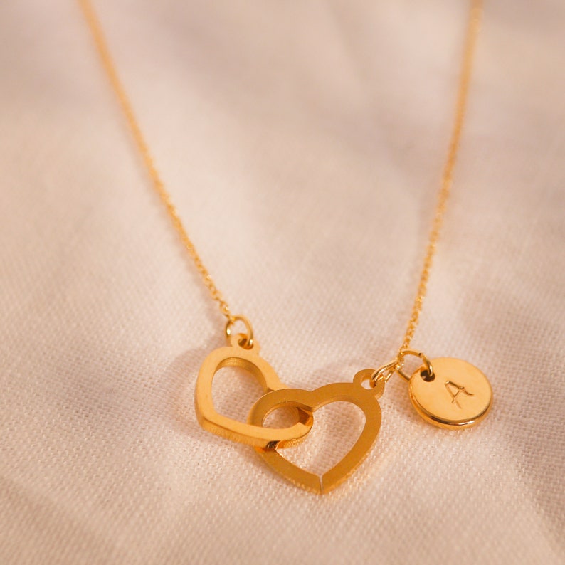 Double heart initial necklaces 16k gold plated cute heart necklace best gift for her