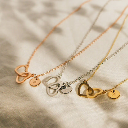 Double heart initial necklaces 16k gold plated cute heart necklace best gift for her