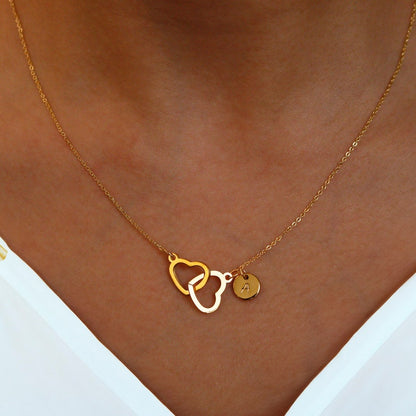 Double heart initial necklaces 16k gold plated cute heart necklace best gift for her