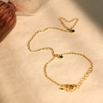 Birthstone Gold Hand Chain Bracelet for Her Link Ring Bracelet slave Bracelet Finger Chain Bracelet