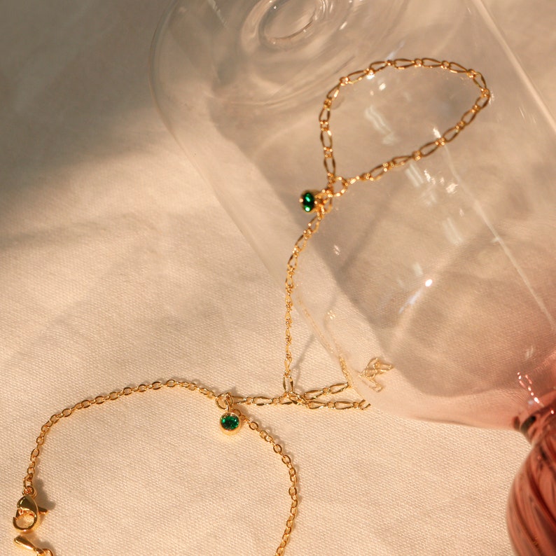 Birthstone Gold Hand Chain Bracelet for Her Link Ring Bracelet slave Bracelet Finger Chain Bracelet