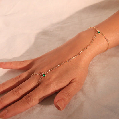 Birthstone Gold Hand Chain Bracelet for Her Link Ring Bracelet slave Bracelet Finger Chain Bracelet