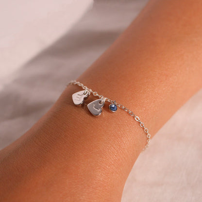 Sterling Silver Birthstone Bracelet: Personalized Initial Heart Charm