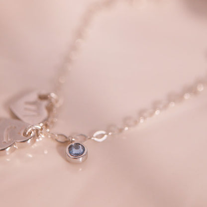 Sterling Silver Birthstone Bracelet: Personalized Initial Heart Charm