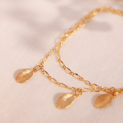 Dainty gold leaf anklet double layering personalized anklets