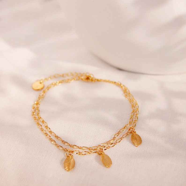 Dainty gold leaf anklet double layering personalized anklets