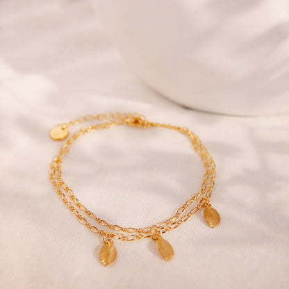 Dainty gold leaf anklet double layering personalized anklets
