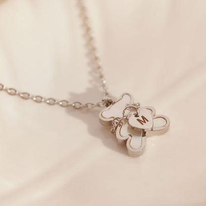 Bear Necklace: Mother of Pearl Heart, Personalized Initial