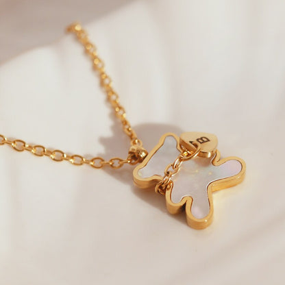 Bear Necklace: Mother of Pearl Heart, Personalized Initial