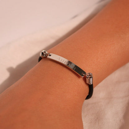 Personalized Leather Name Bracelet: 16K Plated Bar, Friendship Jewelry