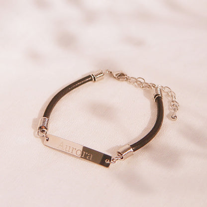 Personalized Leather Name Bracelet: 16K Plated Bar, Friendship Jewelry
