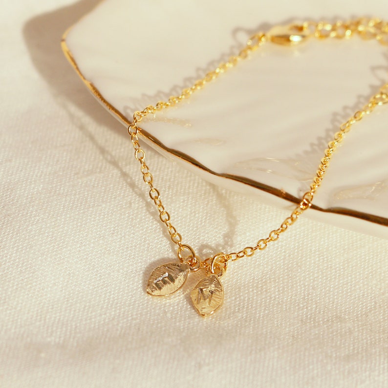 Personalized Leaf Bracelet: Initial Charm, 16K Gold Plated
