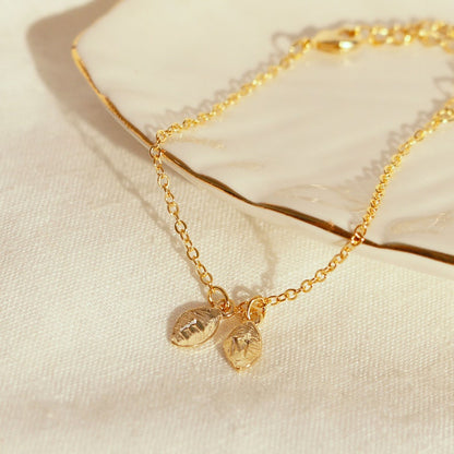Personalized Leaf Bracelet: Initial Charm, 16K Gold Plated