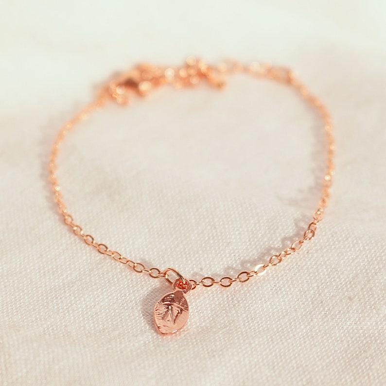 Personalized Leaf Bracelet: Initial Charm, 16K Gold Plated