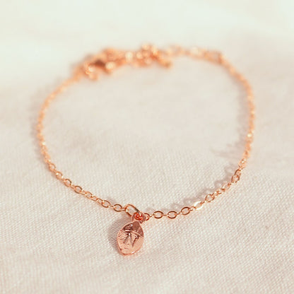 Personalized Leaf Bracelet: Initial Charm, 16K Gold Plated