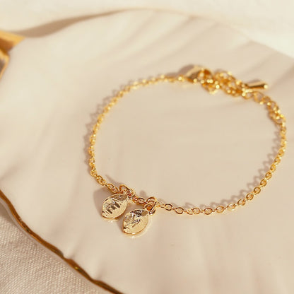 Personalized Leaf Bracelet: Initial Charm, 16K Gold Plated