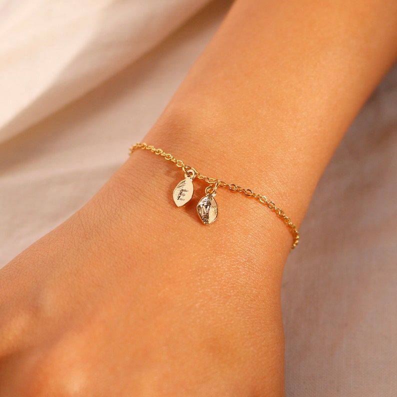 Personalized Leaf Bracelet: Initial Charm, 16K Gold Plated