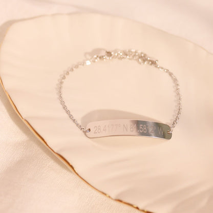 Personalized Coordinate Bracelet: 16k Gold Plated Custom Message