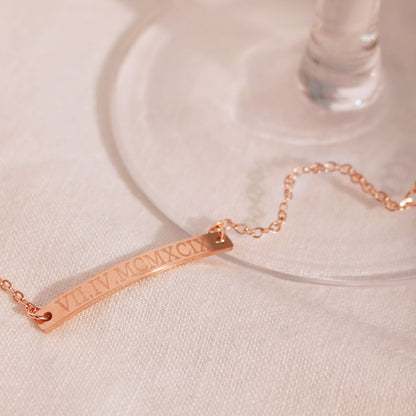 Personalized Roman Numeral Bracelet: 16K Gold Plated Engraved Bar