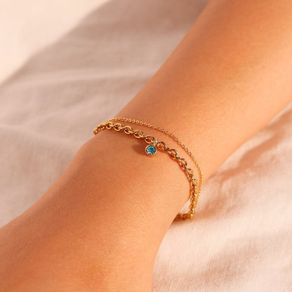 Birthstone Bracelet: Double Layered Bold Chain, Gold Plated