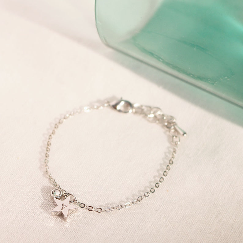 Star Birthstone Bracelet: Dainty Initial Charm Bracelet