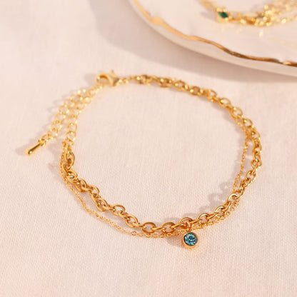Birthstone Bracelet: Double Layered Bold Chain, Gold Plated