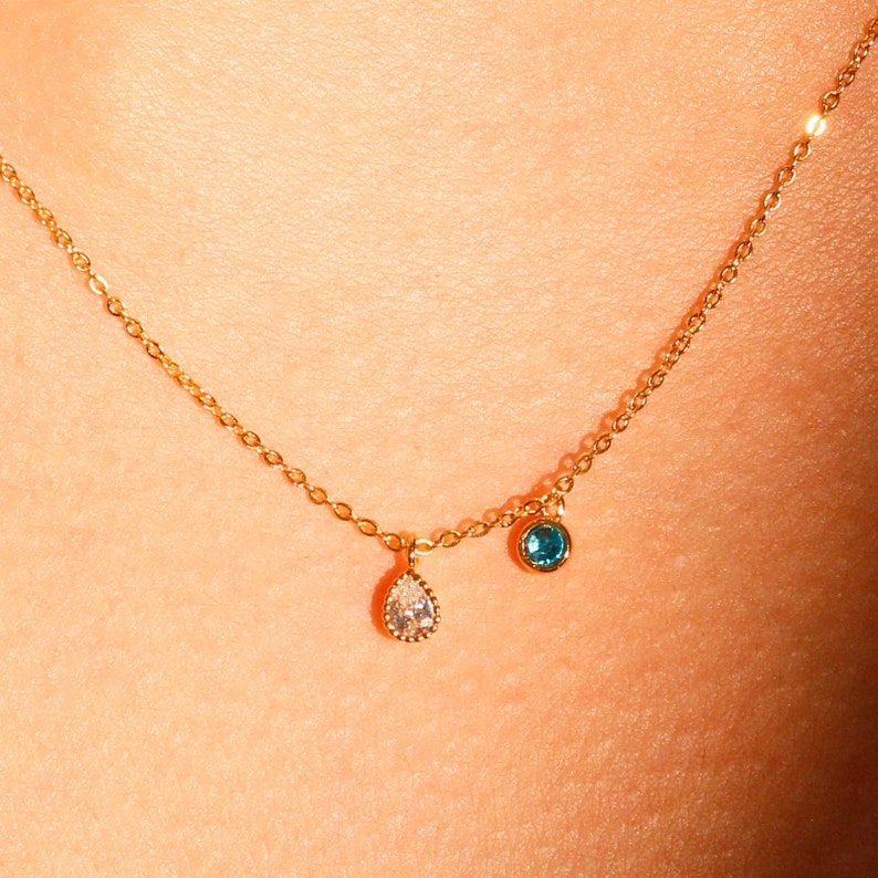 Tear Drop Birthstone Necklace: 16K Gold Plated Pendant