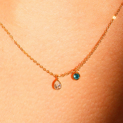 Tear Drop Birthstone Necklace: 16K Gold Plated Pendant
