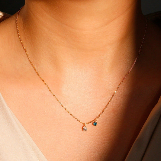 Tear Drop Birthstone Necklace: 16K Gold Plated Pendant