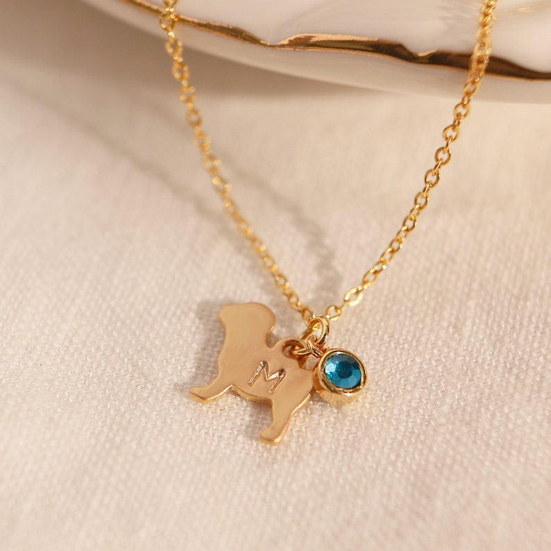 Gold Dog Birthstone Bracelet: Personalized Initial Charm