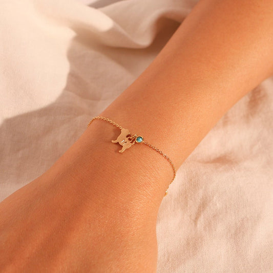 Gold Dog Birthstone Bracelet: Personalized Initial Charm