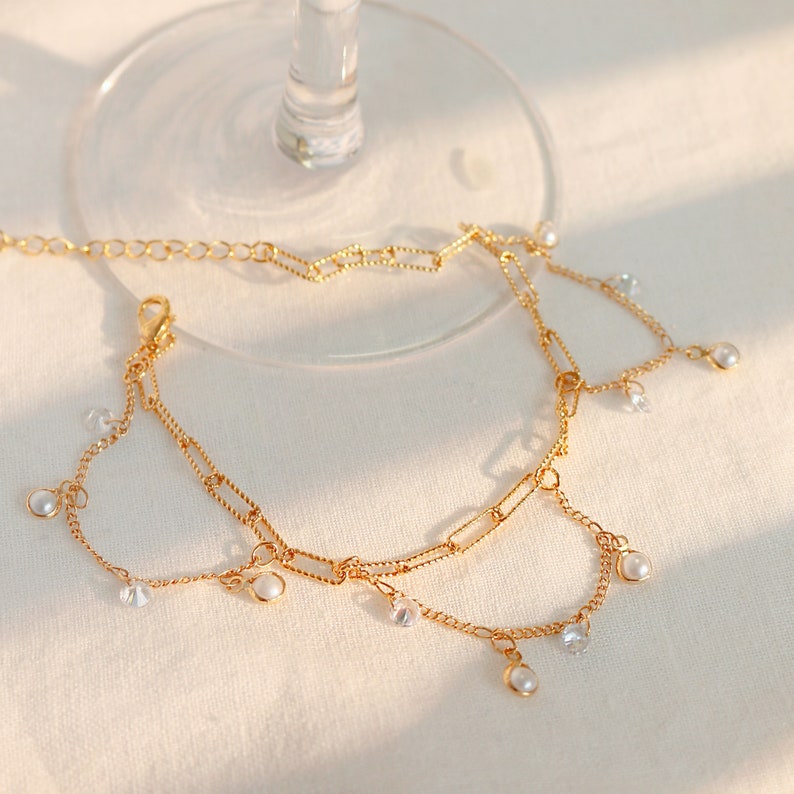 Pearl & Cubic Zirconia Gold Anklet: Elegant Party Jewelry