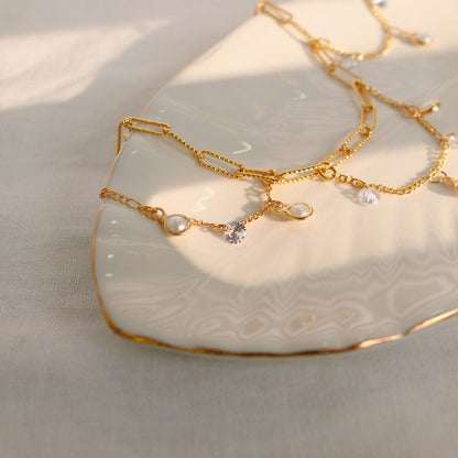 Pearl & Cubic Zirconia Gold Anklet: Elegant Party Jewelry