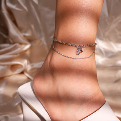 Gold Layered Birthstone Anklet: Heart Charm, Birthday Gift