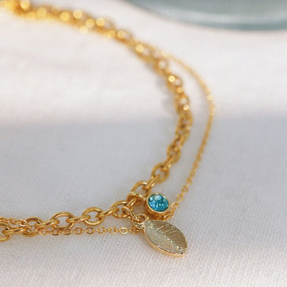 Gold Layered Birthstone Anklet: Heart Charm, Birthday Gift