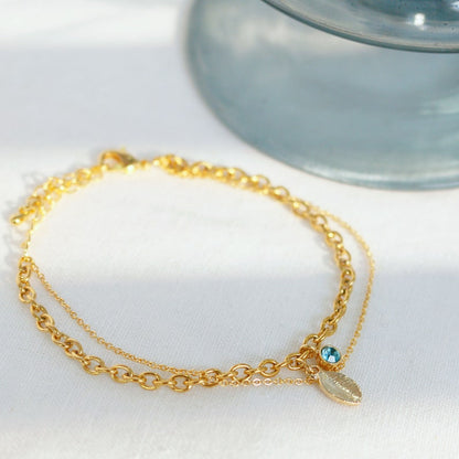 Gold Layered Birthstone Anklet: Heart Charm, Birthday Gift