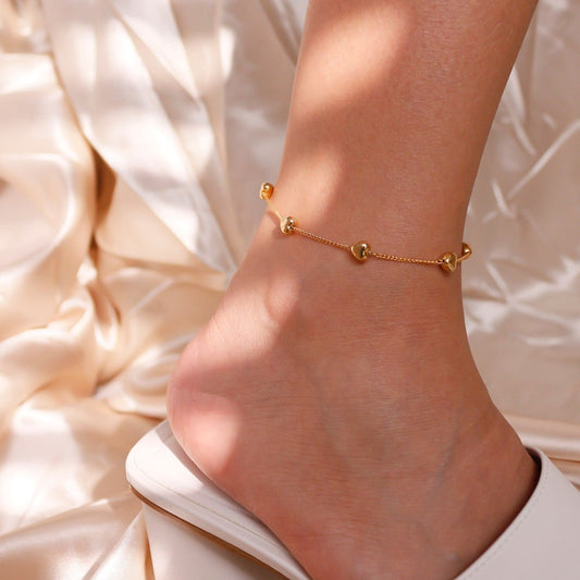 Gold Heart Anklet: Dainty 16K Plated Minimalist Ankle Bracelet