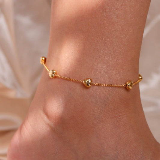 Gold Heart Anklet: Dainty 16K Plated Minimalist Ankle Bracelet