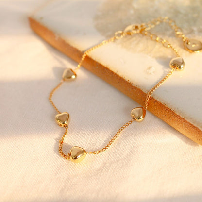 Gold Heart Anklet: Dainty 16K Plated Minimalist Ankle Bracelet