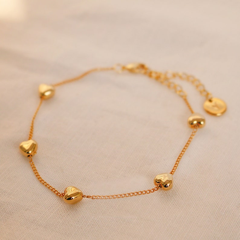 Gold Heart Anklet: Dainty 16K Plated Minimalist Ankle Bracelet