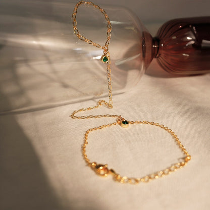 Birthstone Gold Hand Chain Bracelet for Her Link Ring Bracelet slave Bracelet Finger Chain Bracelet