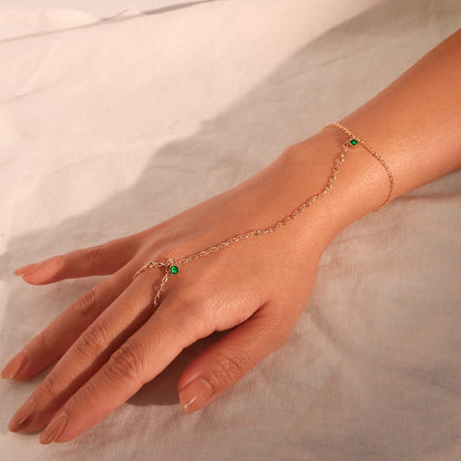 Birthstone Gold Hand Chain Bracelet for Her Link Ring Bracelet slave Bracelet Finger Chain Bracelet