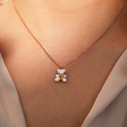 Bear Necklace: Mother of Pearl Heart, Personalized Initial