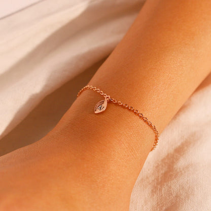 Personalized Leaf Bracelet: Initial Charm, 16K Gold Plated