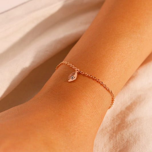 Personalized Leaf Bracelet: Initial Charm, 16K Gold Plated
