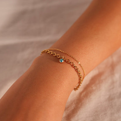 Birthstone Bracelet: Double Layered Bold Chain, Gold Plated
