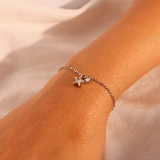 Star Birthstone Bracelet: Dainty Initial Charm Bracelet